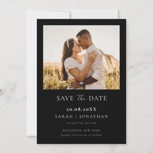 Simple Modern Black Script Save The Date Photo Invitation (Front)