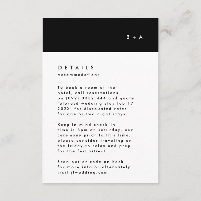 Simple Modern Black Stripe Monogram Accommodation RSVP Card (Front)
