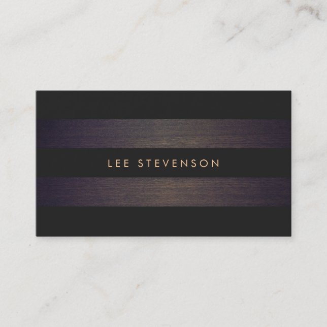 Simple Modern Black Stripes Elegant Wood Look Business Card (Front)