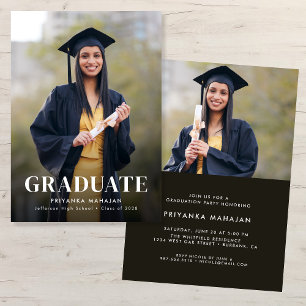 Simple Modern Black Two Photo Graduation Party Invitation