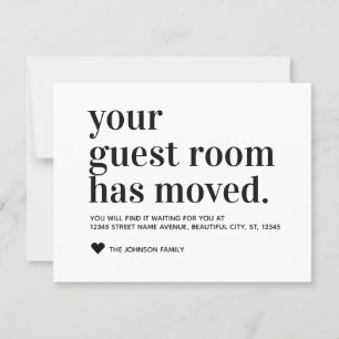 Simple Modern Black Typography Guest Room Moving Announcement