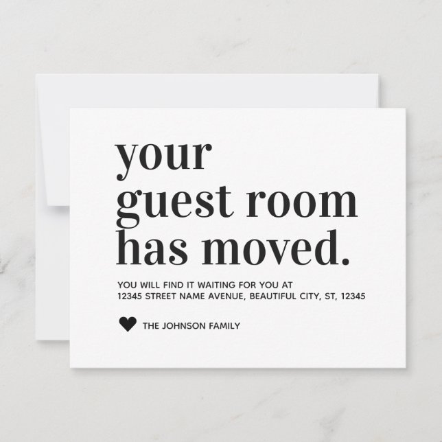 Simple Modern Black Typography Guest Room Moving Announcement (Front)