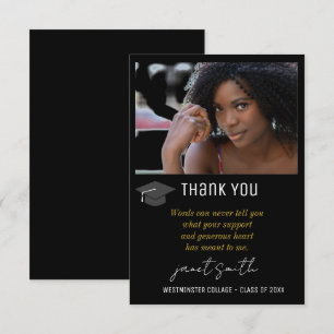 Simple Modern Black Typography Photo Graduation Thank You Card