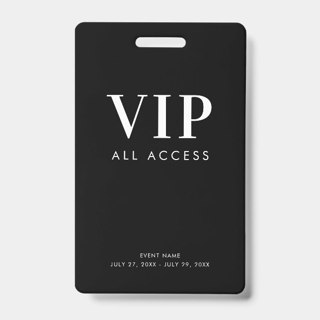 Simple Modern Black VIP All Access Pass Event ID Badge (Front)