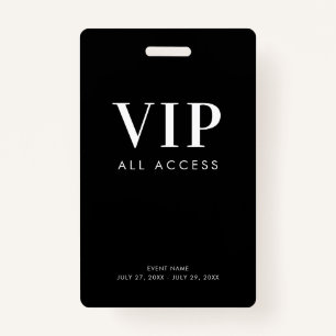 Simple Modern Black VIP All Access Pass Event ID Badge