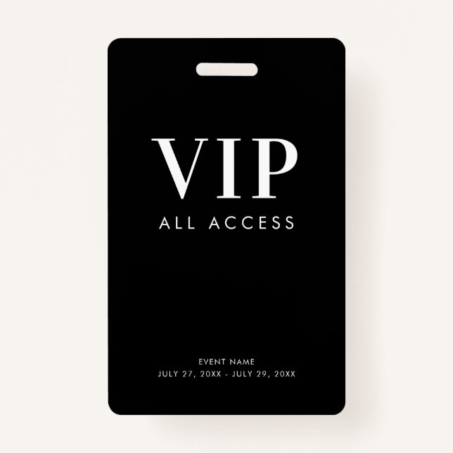 Simple Modern Black VIP All Access Pass Event ID Badge (Front)