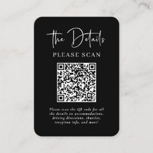 Simple Modern Black Wedding Details with QR Code Enclosure Card