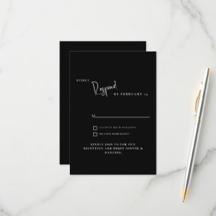 Simple Modern Black Wedding RSVP Card
