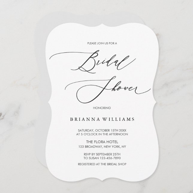 Simple Modern Black White Bridal Shower Invitation (Front/Back)