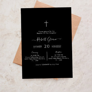 Simple Modern Black & White Calligraphy Baptism Invitation