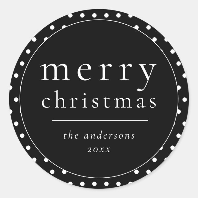 Simple Modern Black & White Christmas Classic Round Sticker (Front)