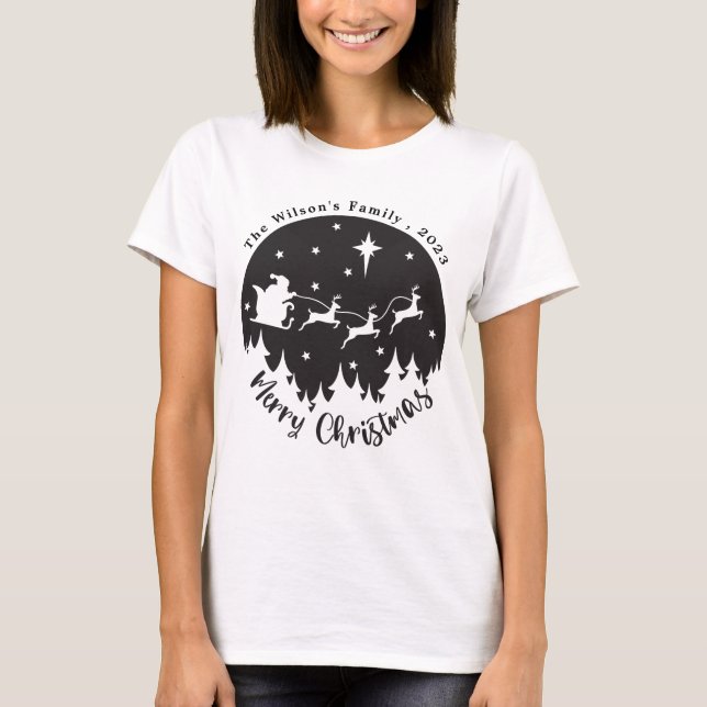Simple Modern Black & White Christmas  T-Shirt (Front)