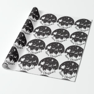 Simple Modern Black & White Christmas  Wrapping Paper
