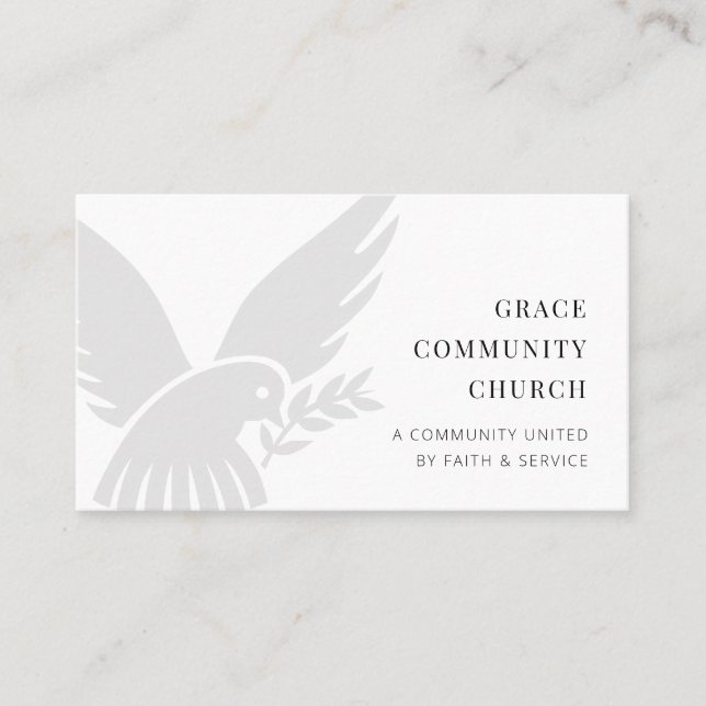 Simple Modern Black & White Dove Church Business Card (Front)