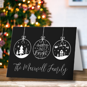 Simple Modern Black White Family Christmas Holiday Card