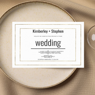 Simple modern black white gold typography wedding invitation