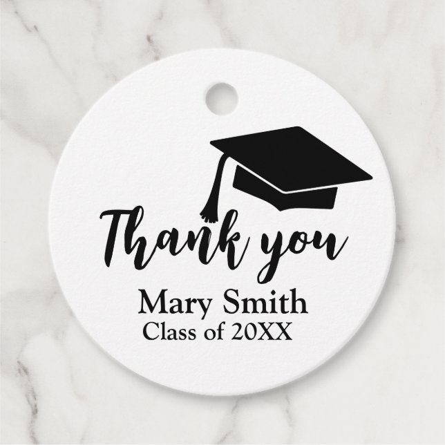Simple Modern Black & White Graduate Thank you tag (Front)