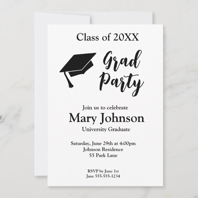Simple Modern Black & White Graduation Invitation  (Front)