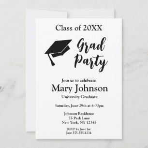 Simple Modern Black & White Graduation Invitation 
