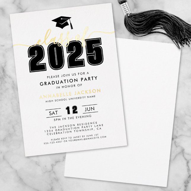 Simple Modern Black White Graduation Party Gold (Simple Modern Black White Graduation Party Gold Foil Invitation )