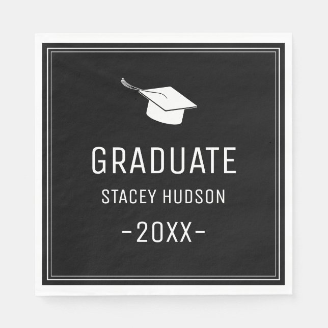 Simple Modern Black & White Graduation Party Napkin (Front)