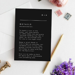 Simple Modern Black White Monogram Accommodation RSVP Card