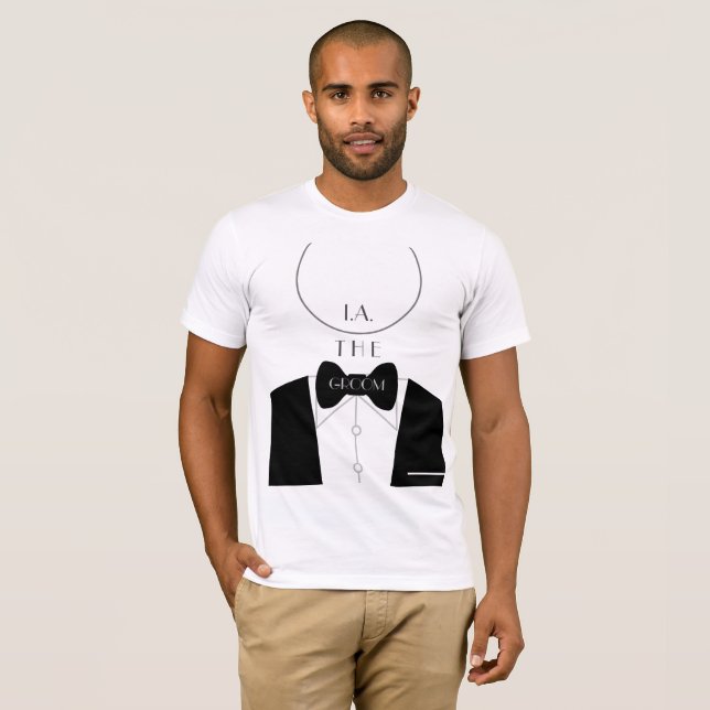 Simple Modern Black White Monogram Groom Bachelor T-Shirt (Front Full)