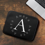 Simple Modern Black & White Monogram Name Laptop Sleeve<br><div class="desc">Modern black and white monogram design with a simple text template for your name and initial.</div>