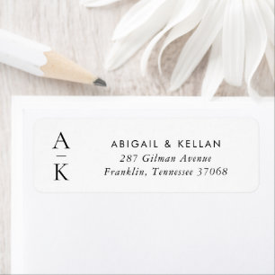 Simple Modern Black White Monogram Wedding Address