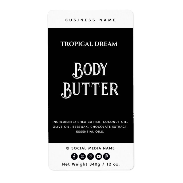 Simple modern black  white product label (Front)