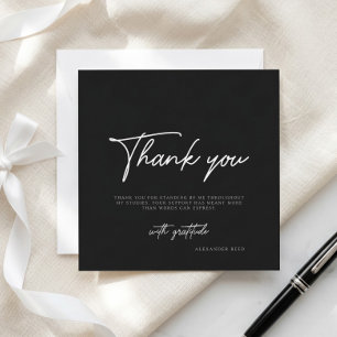 Simple Modern Black White Script Graduation Thank You Card