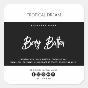 Simple modern black white square sticker