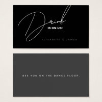 Simple Modern Black & White Wedding Drink Ticket