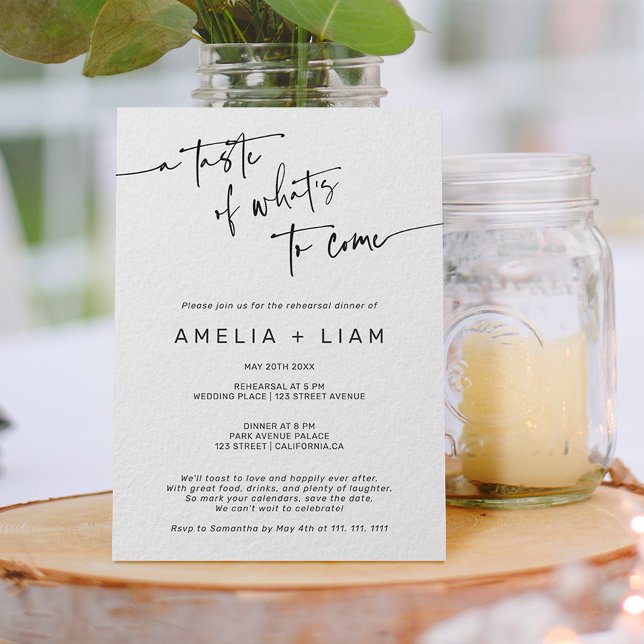 Simple modern black white wedding rehearsal dinner invitation (Creator Uploaded)