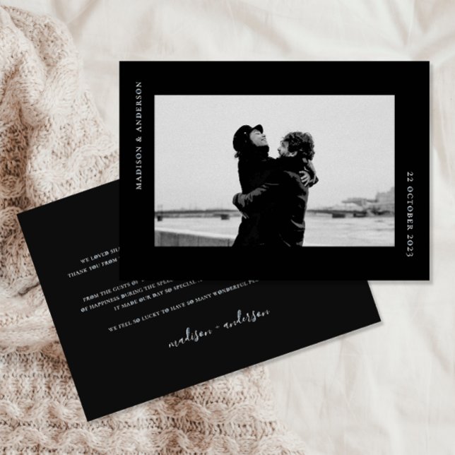 Simple Modern Black White Wedding Romantic Photo Thank You Card (Creator Uploaded)