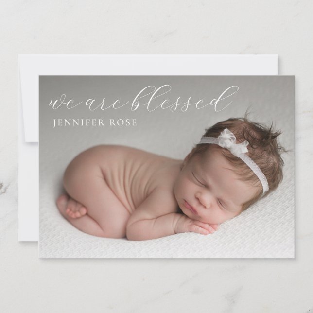 Simple Modern Blessed Baby Photos Birth Announcement (Front)