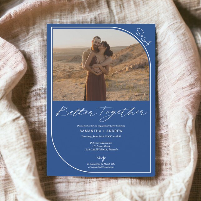 Simple modern blue 2 photos engagement announcement (Simple modern blue 2 photos engagement announcement)