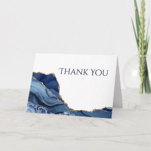 Simple Modern Blue and Gold Agate Thank You Card