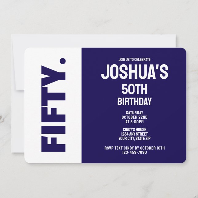 Simple Modern Blue and White 50th Birthday Invitation (Front)