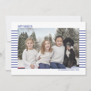 Simple & Modern Blue and White Striped Hanukkah Holiday Card