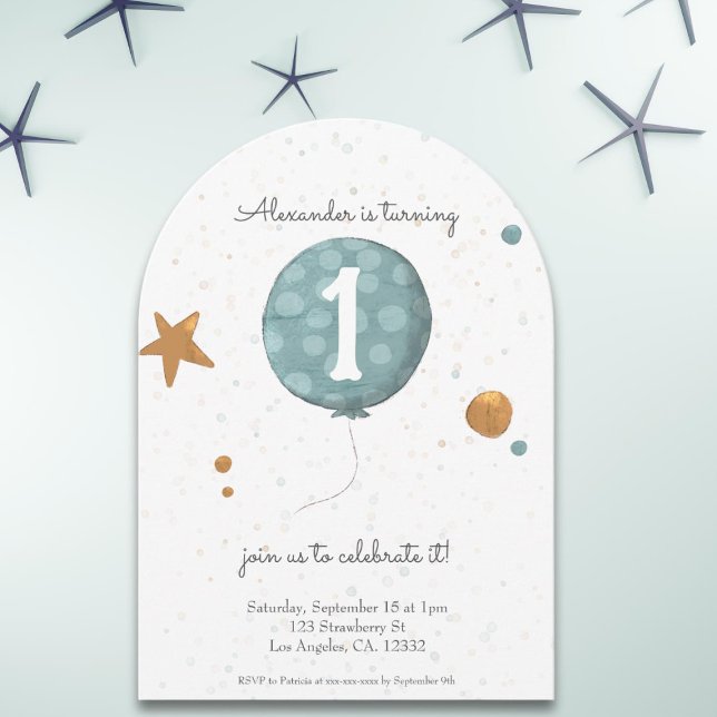 Simple Modern  Blue Balloon 1st Birthday Arch Invitation (Creator Uploaded)