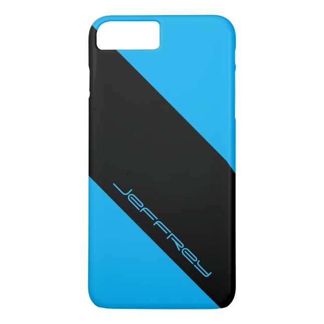 Simple Modern Blue/Black Stripe Personalised Name Case-Mate iPhone Case (Back)