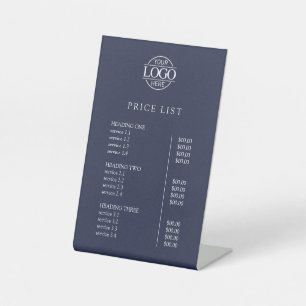 Simple Modern Blue Business Logo Menu Price List Pedestal Sign
