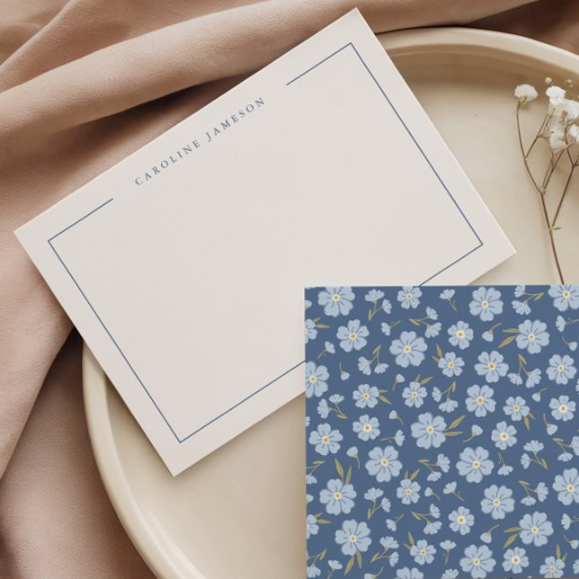 Simple Modern Blue Floral Flat Note Card (Creator Uploaded)