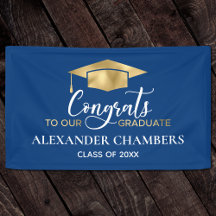Simple Modern Blue Gold Graduation Banner