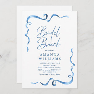 Simple Modern Blue Hand Drawn Bow Bridal Shower Invitation