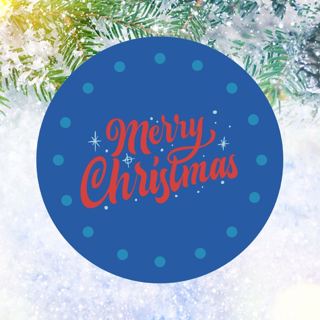 Simple Modern Blue Merry Christmas Classic Round Sticker (Creator Uploaded)