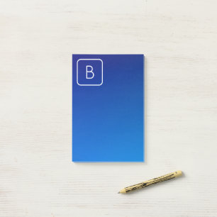 Simple Modern Blue Ombre Gradient & Monogram Post-it Notes