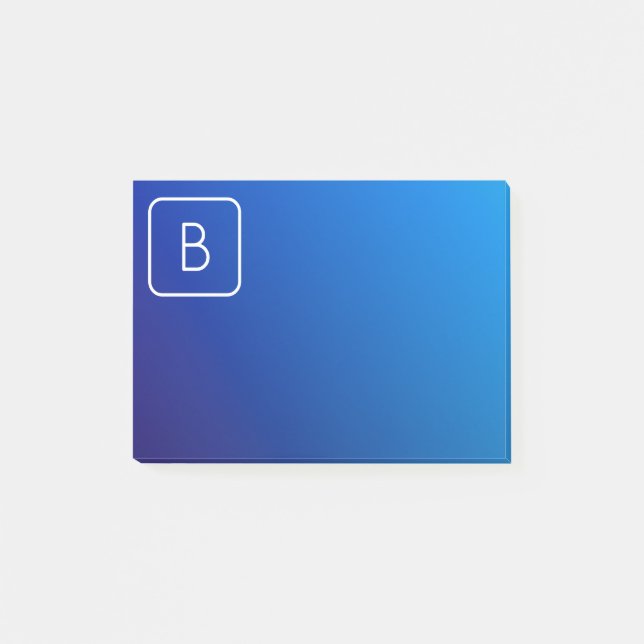 Simple Modern Blue Ombre Gradient & Monogram Post-it Notes (Front)