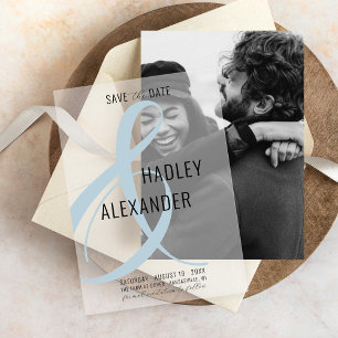 Simple Modern BLUE Overlay Wedding Save the Date Vellum Invitations